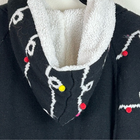 Christmas Sweater Hoodie Knit Sherpa Silver Lettering Pom Poms - Picture 3 of 14